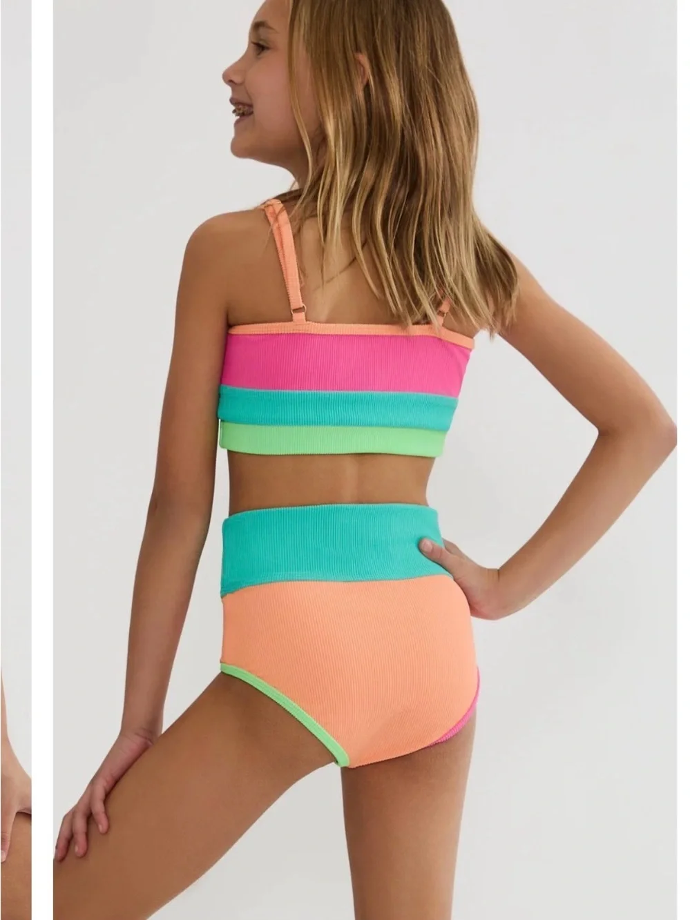 Beach Riot Little Eva & Emmie Set Aqua Haze Colorblock girls swim bikini 5/6